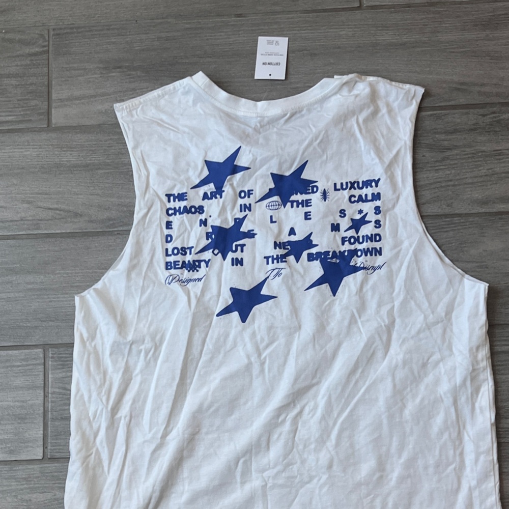 White T-Shirt with Blue Star Print